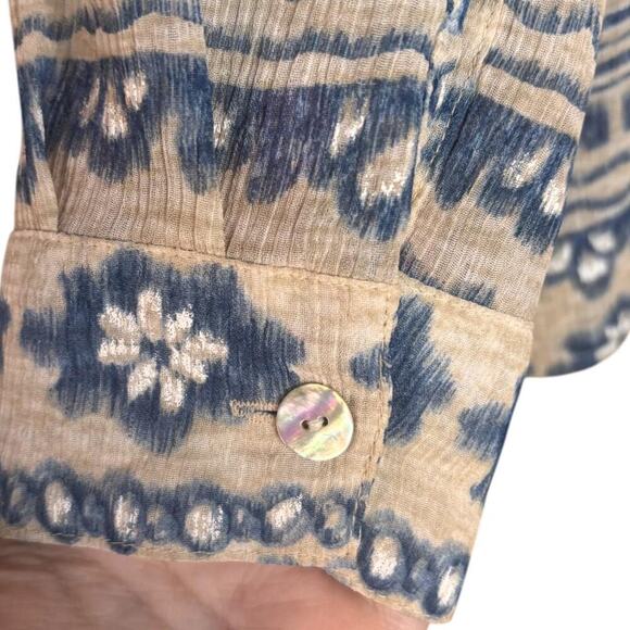 Alfred Dunner Blue/Cream Western Indie Long Sleeve Button Up Pearl Buttons - Picture 4 of 5